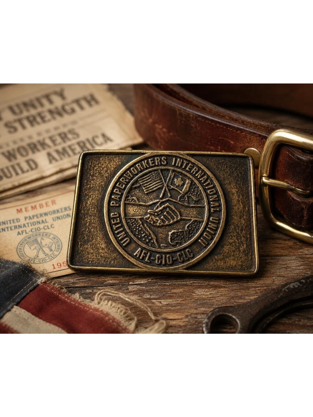 Vintage UPIU AFL-CIO Brass Belt Buckle | United Paperworkers Union Solidarity